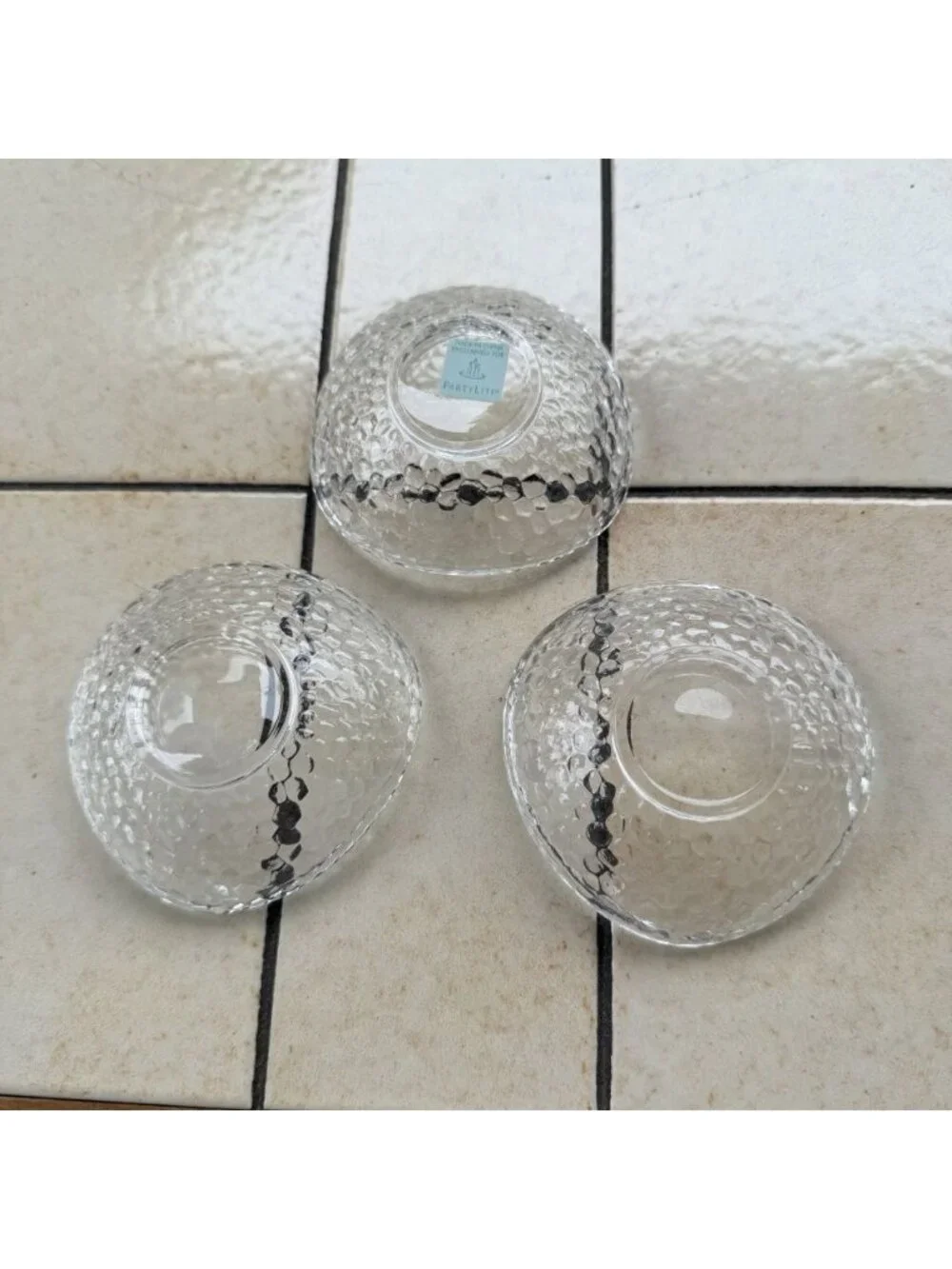 PartyLite Tealight Candle Holders Clarity Pebble Textured Glass Trinket Dish